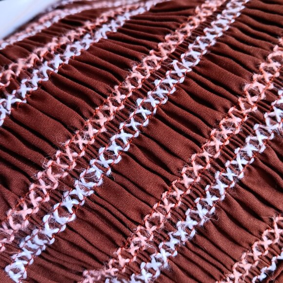 Vintage Girls 8 Dress 1970's J.C. Penney Brown Smocked White Collar & Cuffs Mod - Picture 6 of 6